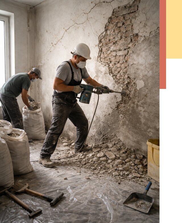 Демонтаж штукатурки со стен в Полевском от 7391 руб/м² — быстро и недорого | ОТДЕЛОЧНИК-Плв