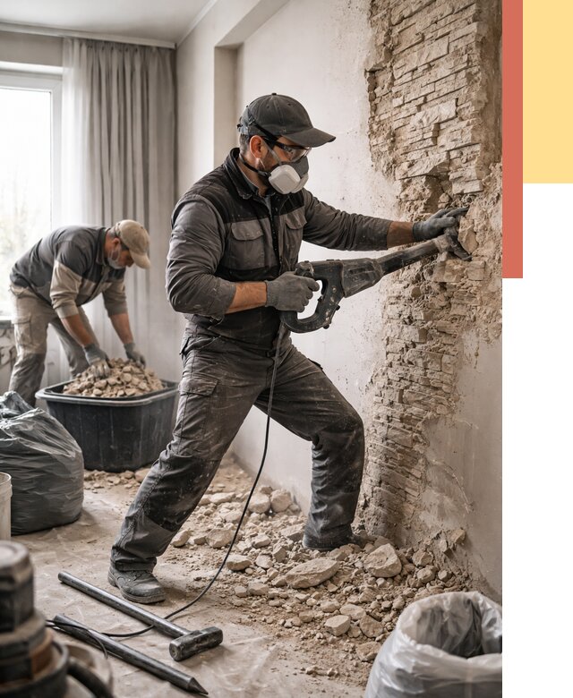 Демонтаж декоративного камня в Полевском от 1488 руб/м² — быстро и недорого | ОТДЕЛОЧНИК-Плв