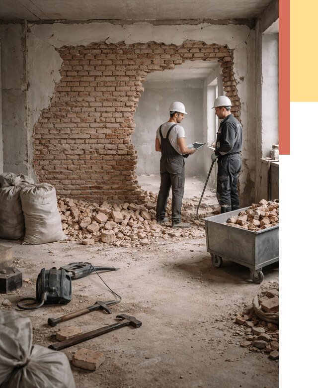 Демонтаж кирпичных стен в Полевском от 4311 руб. — быстро, недорого, под ключ | ОТДЕЛОЧНИК-Плв