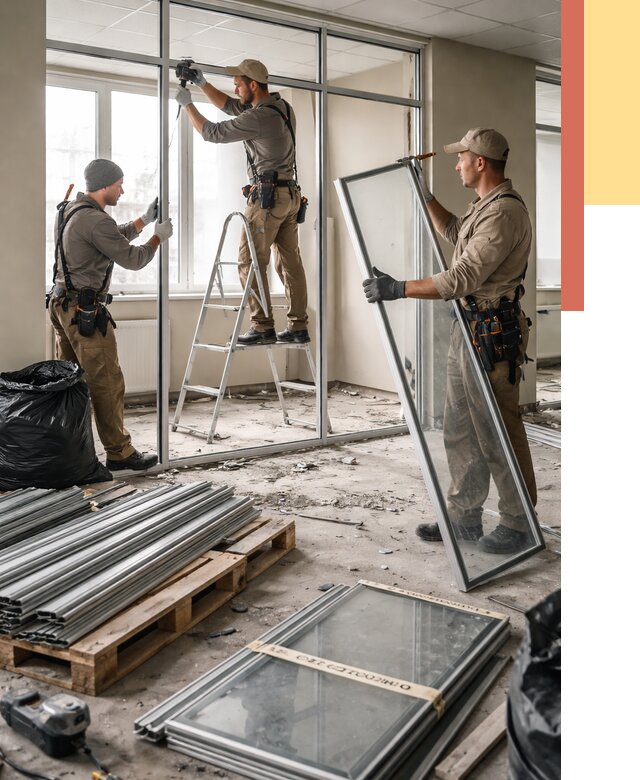 Демонтаж алюминиевых перегородок в Полевском от 4311 руб. — быстро и недорого | ОТДЕЛОЧНИК-Плв