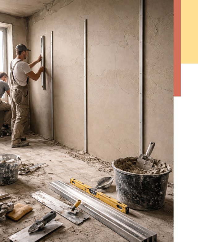 Штукатурка стен по маякам в Полевском от 5646 руб./м² — выравнивание под ключ | ОТДЕЛОЧНИК-Плв