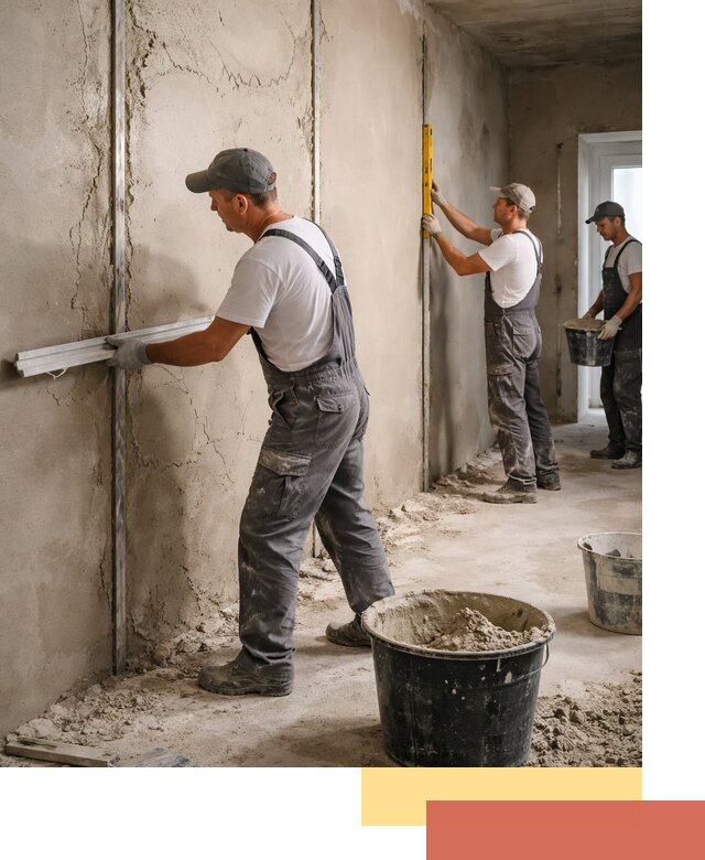 Штукатурка стен по маякам в Полевском — точная и ровная поверхность