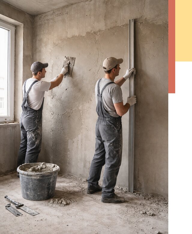 Штукатурка бетонных стен в Полевском от 4619 руб/м² — качественно и быстро | ОТДЕЛОЧНИК-Плв