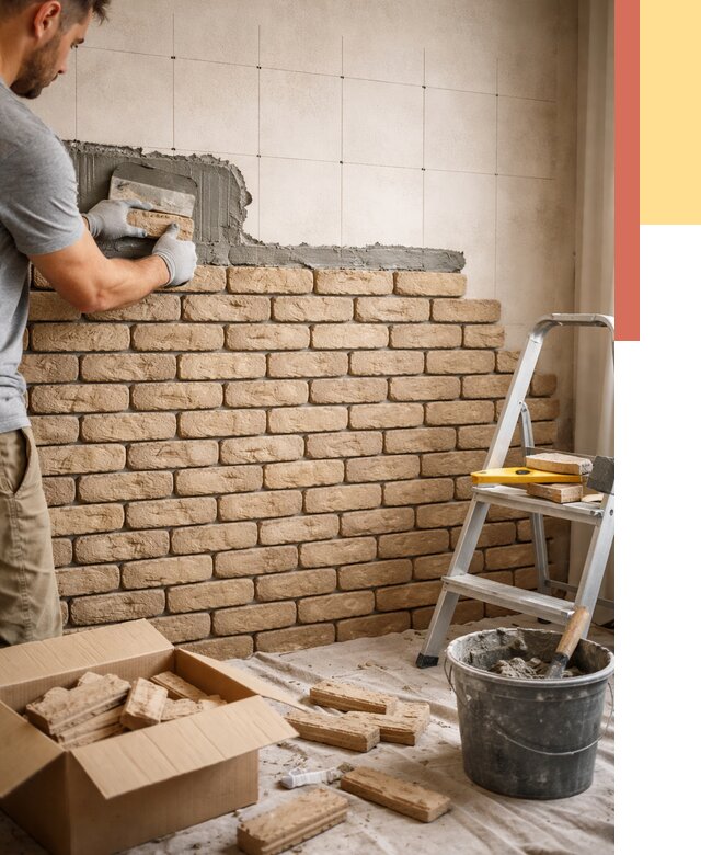 Монтаж декоративного кирпича в Полевском от 3285 руб./м² — быстро и недорого | ОТДЕЛОЧНИК-Плв