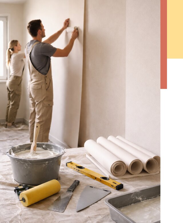 Поклейка бумажных обоев в Полевском от 5646 руб./м2 — быстро и недорого | ОТДЕЛОЧНИК-Плв