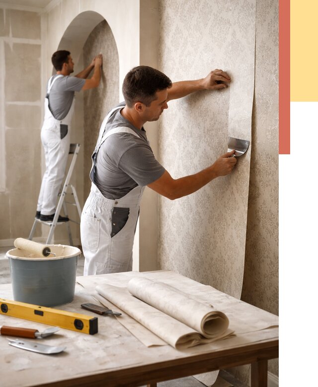 Поклейка обоев на сложные стены в Полевском от 2874 руб. под ключ | ОТДЕЛОЧНИК-Плв