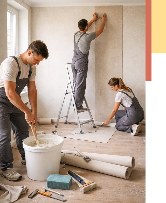 Оклейка стен обоями в Полевском от 3593 руб/м2 — быстро и недорого | ОТДЕЛОЧНИК-Плв