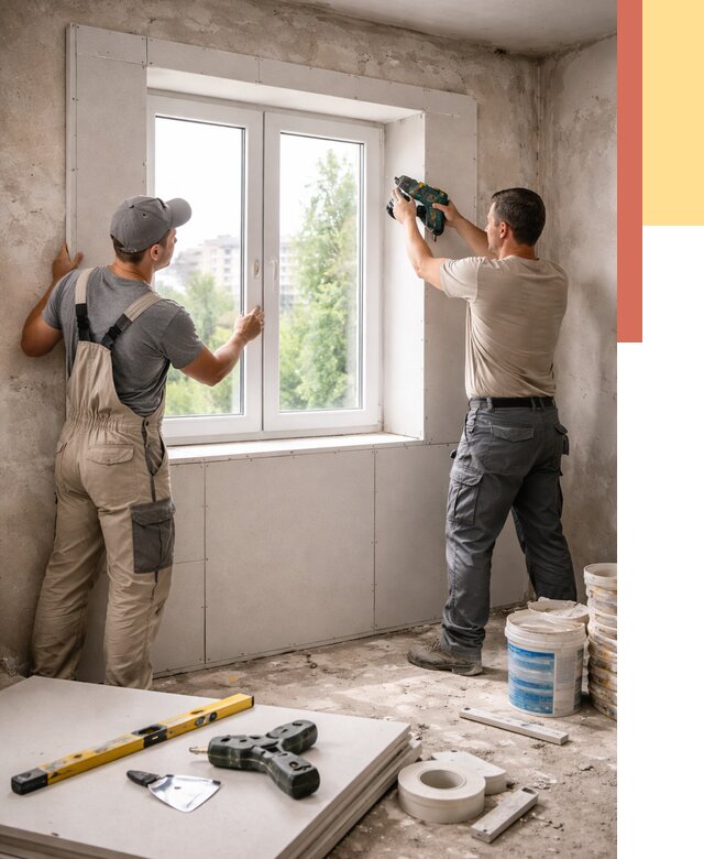 Монтаж откосов из гипсокартона в Полевском от 4619 руб. под ключ | ОТДЕЛОЧНИК-Плв