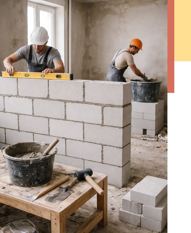 Кладка перегородок из газобетона в Полевском от 3285 руб. под ключ | ОТДЕЛОЧНИК-Плв