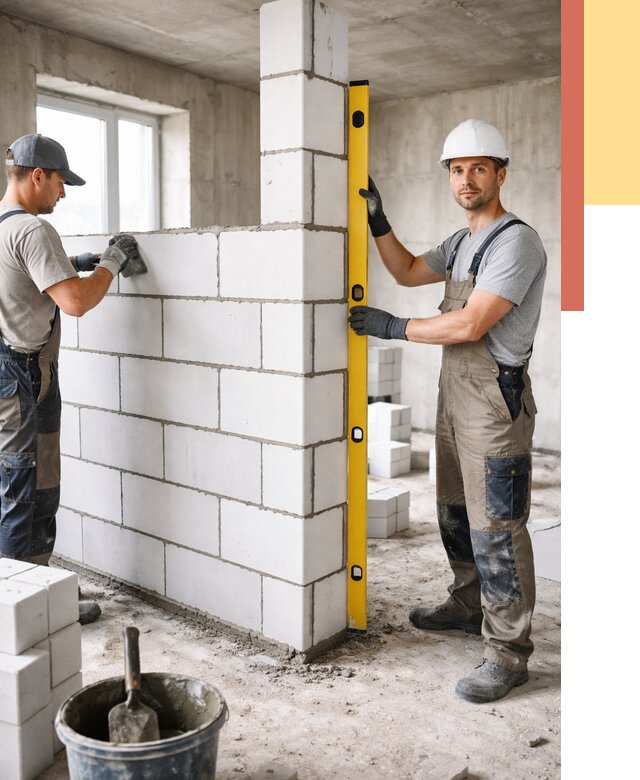 Кладка перегородок из пеноблока в Полевском от 1848 руб. под ключ | ОТДЕЛОЧНИК-Плв