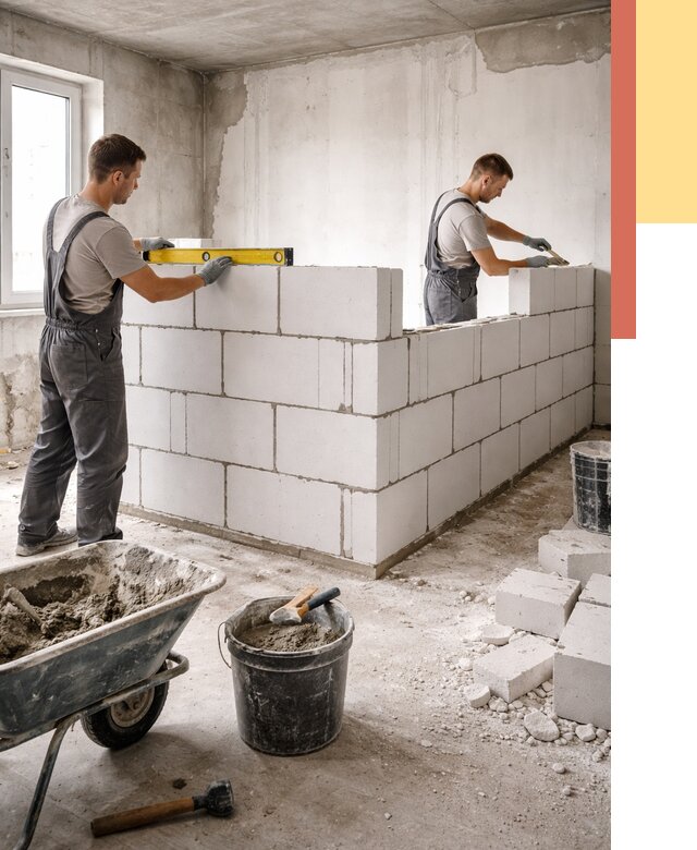 Кладка перегородок из ПГП в Полевском от 2566 руб./м2 — монтаж и возведение под ключ | ОТДЕЛОЧНИК-Плв