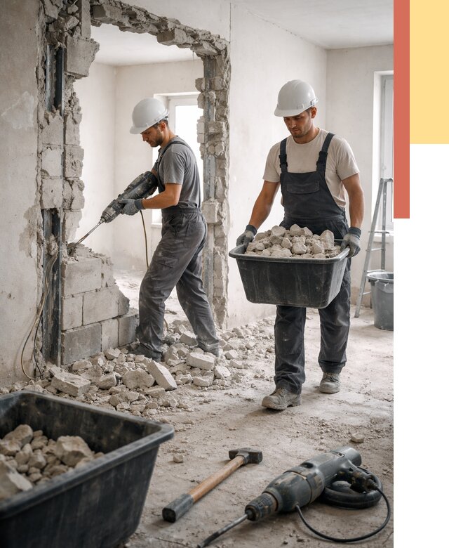 Демонтаж блоковых перегородок в Полевском от 3849 руб. — быстро и недорого | ОТДЕЛОЧНИК-Плв