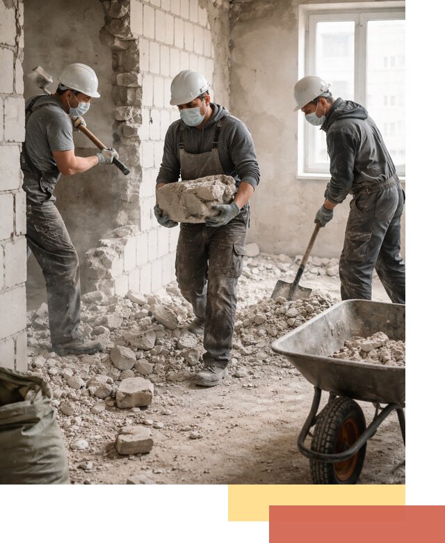 Демонтаж блочных перегородок в Полевском быстро и аккуратно