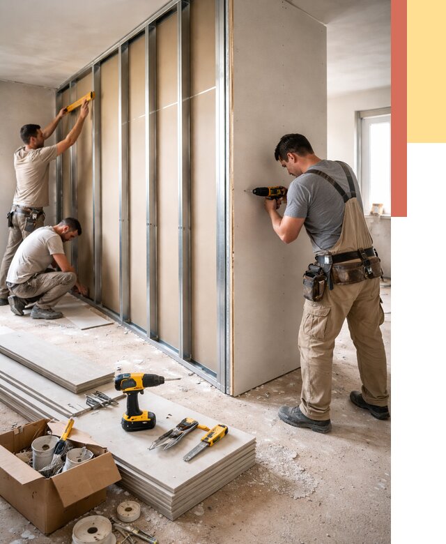 Монтаж однослойной перегородки из гипсокартона в Полевском от 667 руб. | ОТДЕЛОЧНИК-Плв