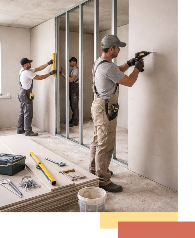 Однослойная перегородка из гипсокартона в Полевском под ключ, монтаж и отделка