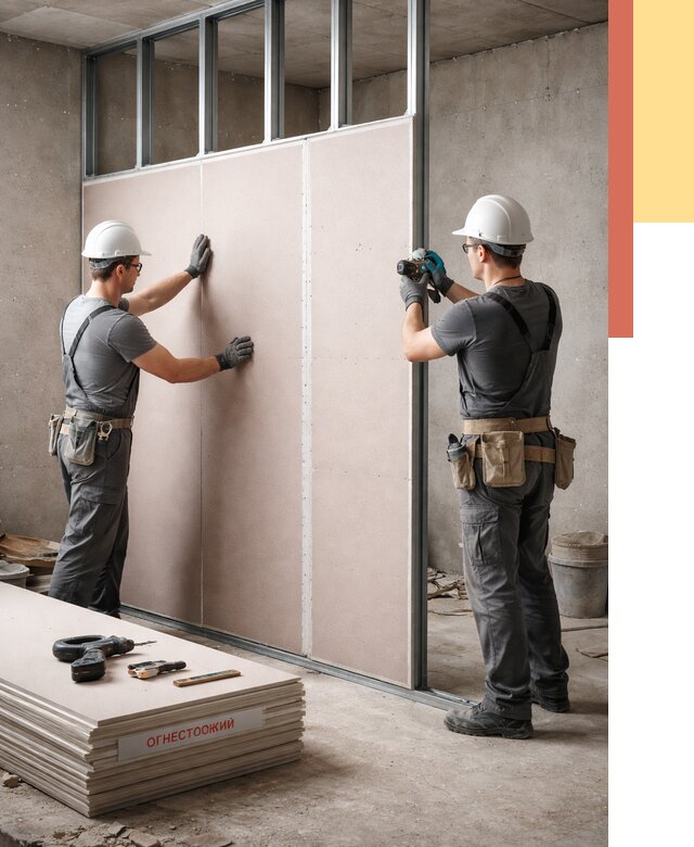 Перегородка из огнестойкого гипсокартона в Полевском от 1899 руб. под ключ | ОТДЕЛОЧНИК-Плв