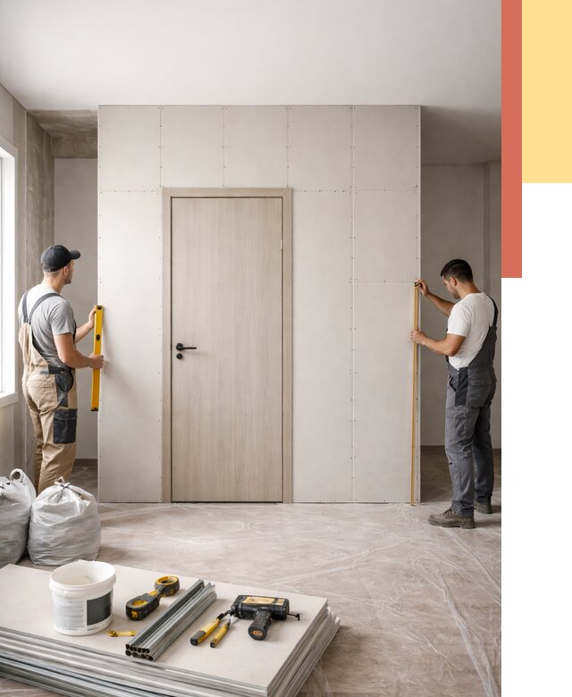 Перегородка из гипсокартона с дверью в Полевском от 4619 руб. под ключ | ОТДЕЛОЧНИК-Плв