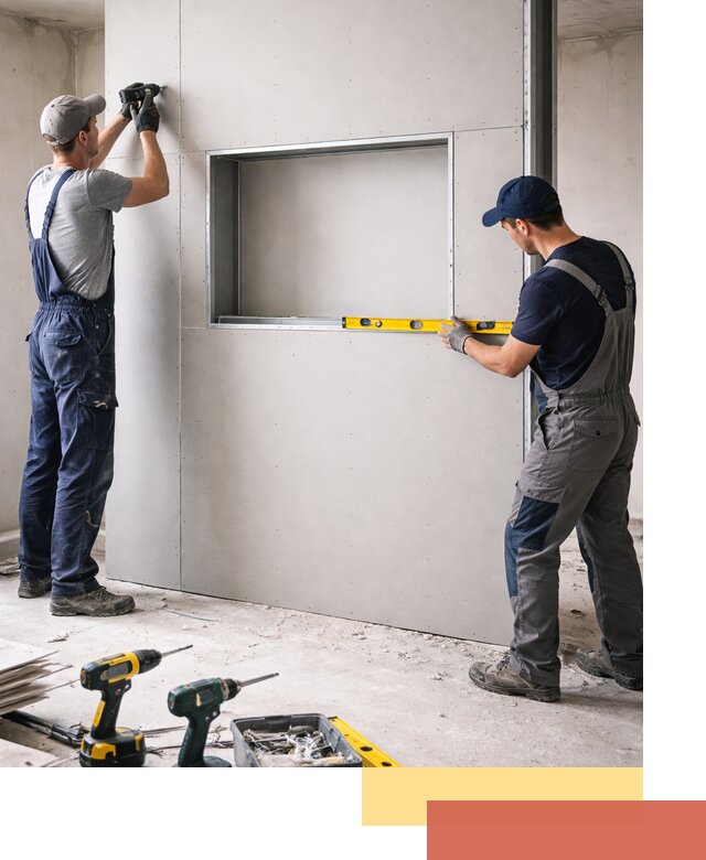 Перегородка из гипсокартона с нишей под декор в Полевском