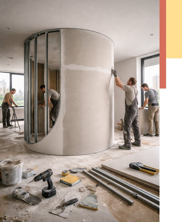 Радиусная перегородка из гипсокартона в Полевском от 2977 руб. под ключ | ОТДЕЛОЧНИК-Плв