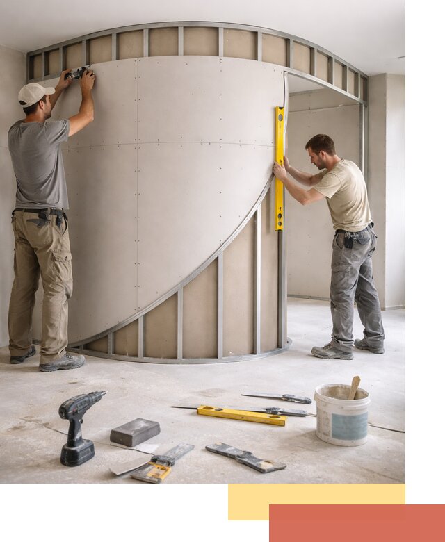 Радиусная перегородка из гипсокартона в Полевском под ключ