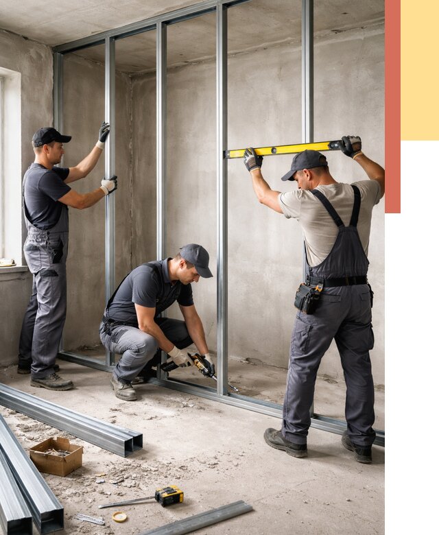 Монтаж каркаса перегородки из профиля в Полевском от 770 руб. | ОТДЕЛОЧНИК-Плв