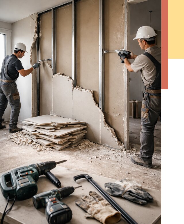 Демонтаж перегородки из гипсокартона в Полевском от 1232 руб. быстро и недорого | ОТДЕЛОЧНИК-Плв