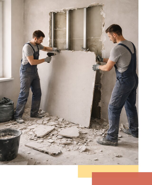 Демонтаж перегородки из гипсокартона в Полевском быстрый и аккуратный