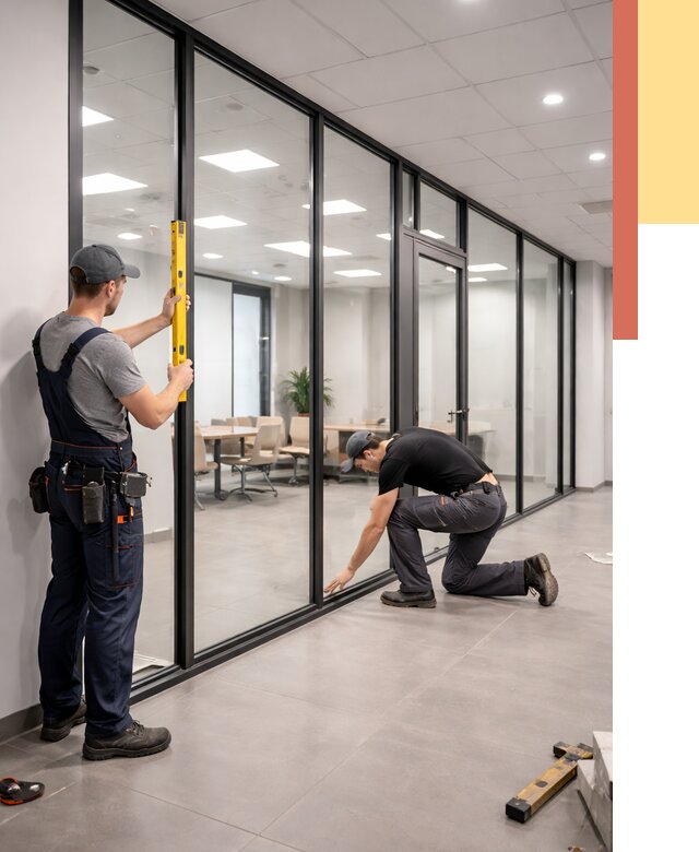 Каркасные стеклянные перегородки в Полевском под ключ от 9444 руб. | ОТДЕЛОЧНИК-Плв