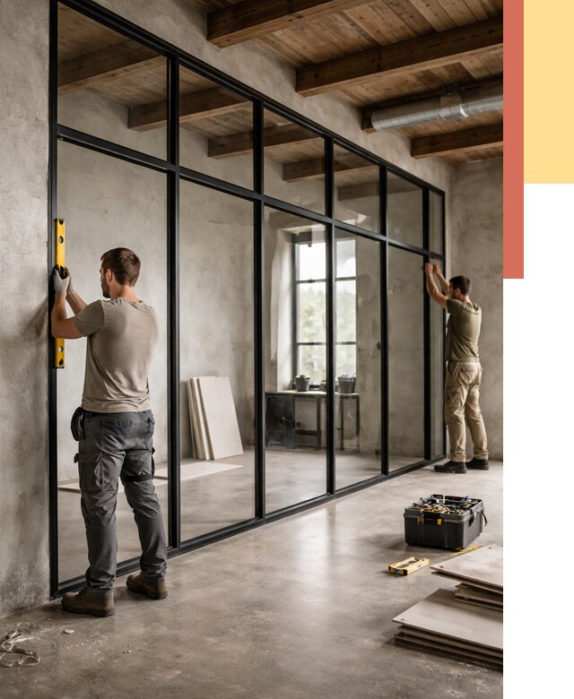 Стеклянные перегородки лофт в Полевском от 10778 руб. под ключ | ОТДЕЛОЧНИК-Плв