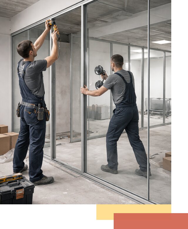 Алюминиевые перегородки со стеклом в Полевском — изготовление и монтаж