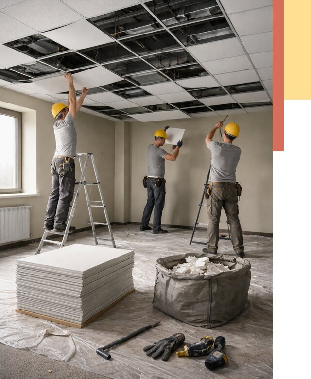 Демонтаж потолка Армстронг в Полевском от 4619 руб. быстро и недорого | ОТДЕЛОЧНИК-Плв