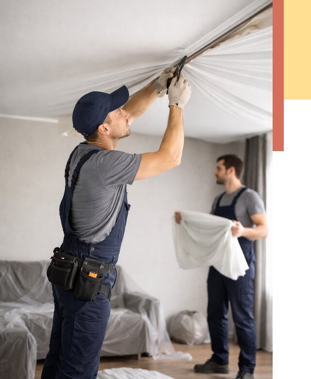 Демонтаж натяжного потолка в Полевском от 4619 руб. — снятие и разбор под ключ | ОТДЕЛОЧНИК-Плв