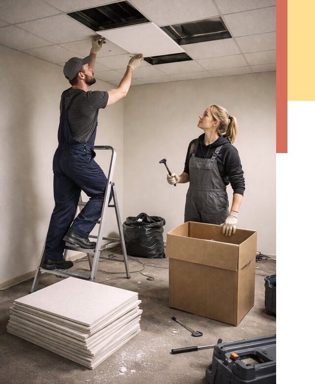 Демонтаж потолочной плитки в Полевском от 4619 руб. быстро и недорого | ОТДЕЛОЧНИК-Плв