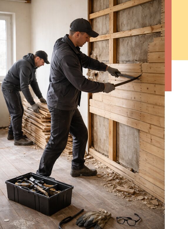 Демонтаж вагонки в Полевском от 3901 руб/м2 — быстро и недорого | ОТДЕЛОЧНИК-Плв