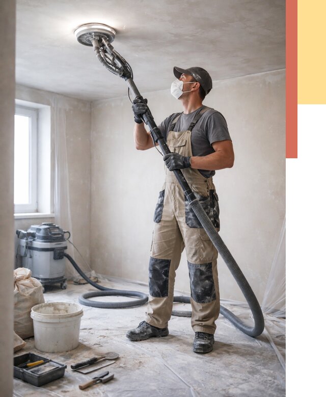 Шлифовка потолка в Полевском от 3593 руб. — услуги шлифования потолка | ОТДЕЛОЧНИК-Плв