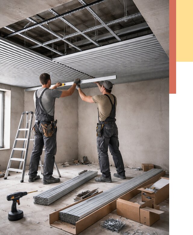 Монтаж реечного потолка в Полевском от 4619 руб. под ключ | ОТДЕЛОЧНИК-Плв