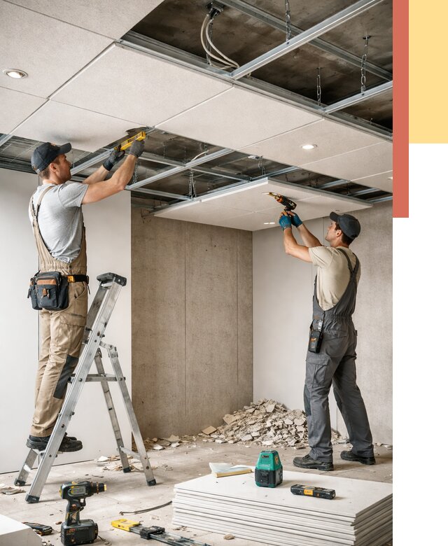 Монтаж акустического потолка в Полевском от 6672 руб/м2 — быстро и недорого | ОТДЕЛОЧНИК-Плв