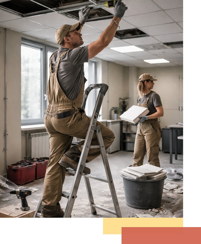 Ремонт потолка Армстронг и замена плит в Полевском