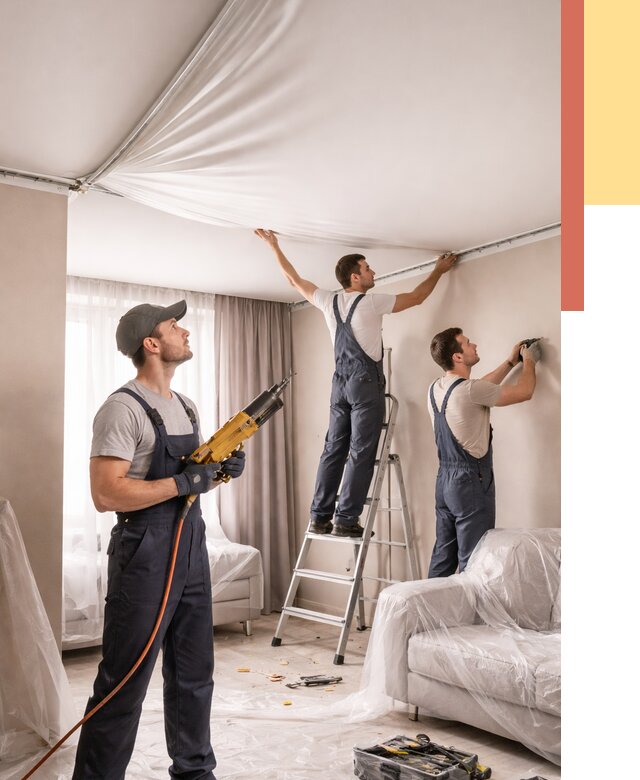 Установка натяжного потолка в Полевском от 4619 руб. | Быстро и недорого — ОТДЕЛОЧНИК-Плв