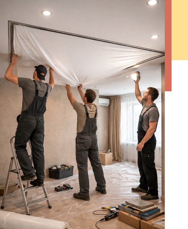 Монтаж ПВХ натяжного потолка в Полевском от 3593 руб. под ключ | ОТДЕЛОЧНИК-Плв