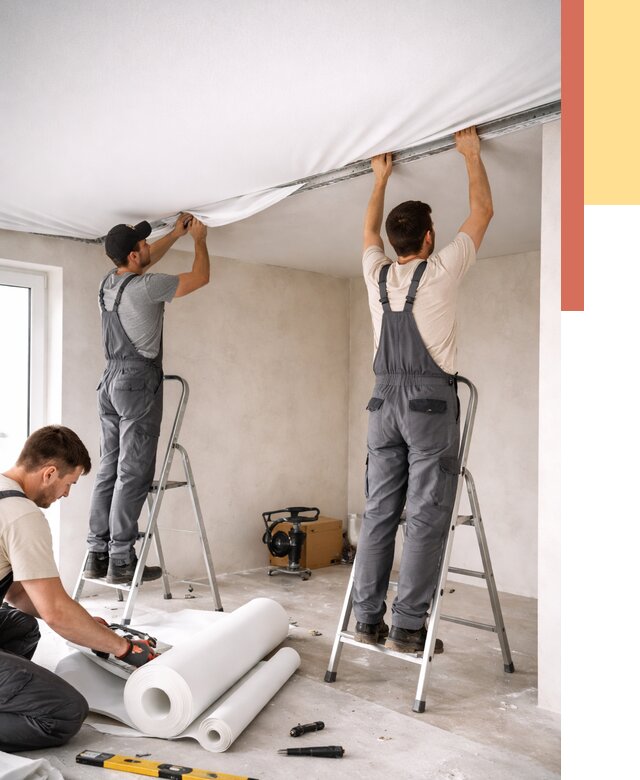 Монтаж тканевого натяжного потолка в Полевском от 3593 руб. под ключ | ОТДЕЛОЧНИК-Плв