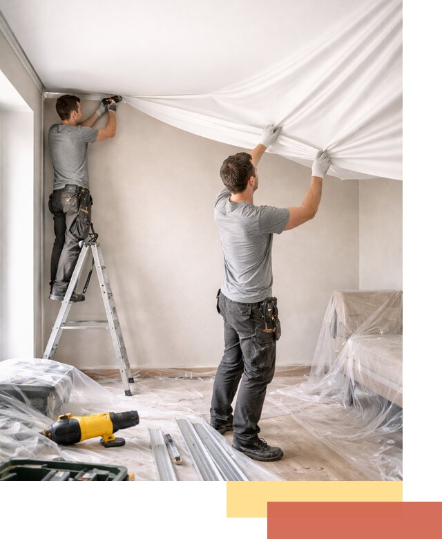 Монтаж тканевого натяжного потолка в Полевском недорого и быстро