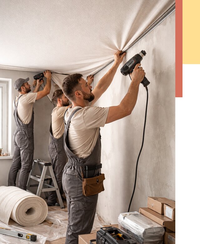 Монтаж фактурного натяжного потолка в Полевском от 770 руб. — ОТДЕЛОЧНИК-Плв