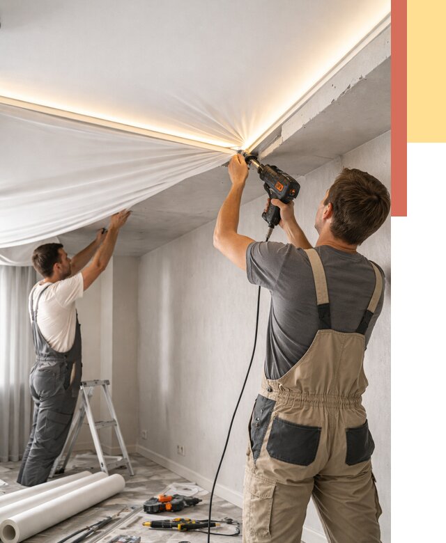 Монтаж натяжного потолка с подсветкой в Полевском от 975 руб. | ОТДЕЛОЧНИК-Плв