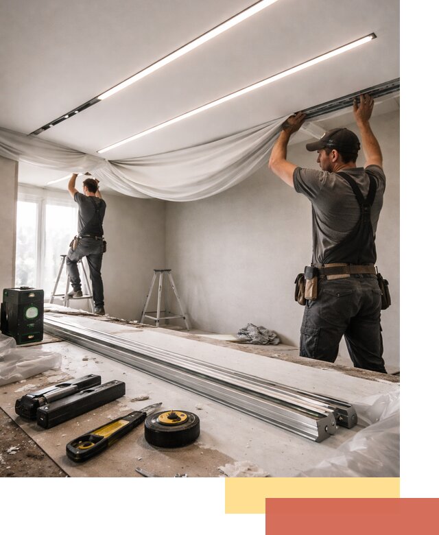 Монтаж натяжных потолков со световыми линиями в Полевском