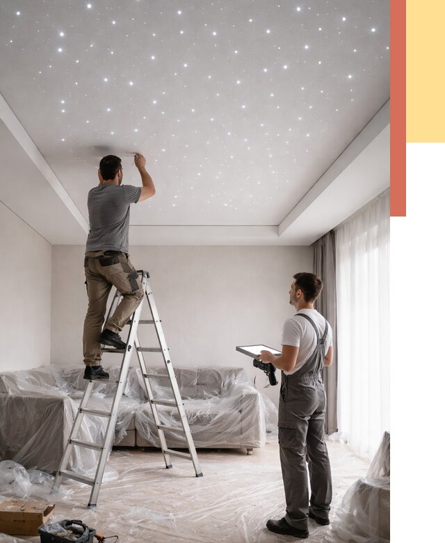 Монтаж натяжного потолка «звездное небо» в Полевском от 6672 руб. | ОТДЕЛОЧНИК-Плв