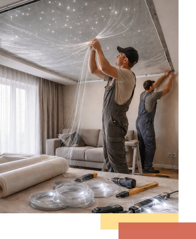 Монтаж натяжного потолка «Звездное небо» в Полевском