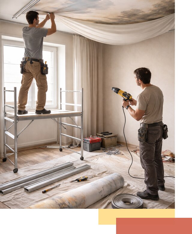 Монтаж натяжного потолка с фотопечатью в Полевской