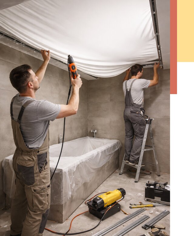 Монтаж натяжного потолка в ванной в Полевском от 1232 руб. под ключ | ОТДЕЛОЧНИК-Плв