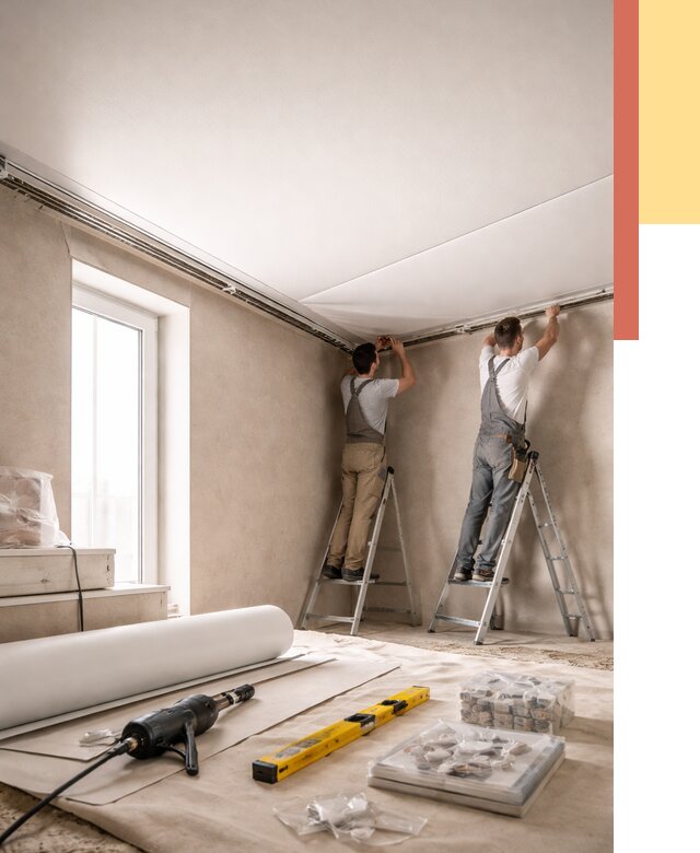 Монтаж натяжного потолка в спальне в Полевском от 3901 руб. под ключ | ОТДЕЛОЧНИК-Плв